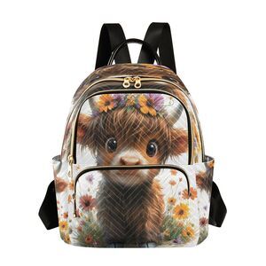 9384 Cute Highland Cow Mini Backpack Purse Travel Bag Lightweight Shoulder